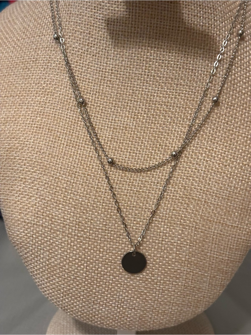 Layered Silver Disc Necklace - Elegant Women's Jewelry